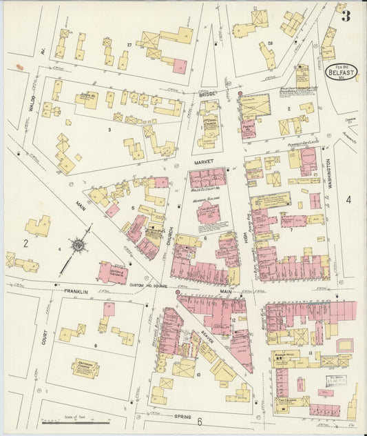 Sanborn Fire Insurance Map from Belfast, Waldo County, Maine (1912), Sheet #0003 - Historic Sanborn Fire Insurance Map Print, vintage old map wall art, antique decor, genealogy gift, Maine Maine map