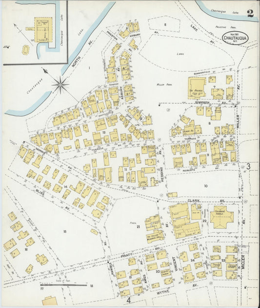 Sanborn Fire Insurance Map from Chautauqua, Chautauqua County, New York (1901), Sheet #0002 - Historic Sanborn Fire Insurance Map Print, vintage old map wall art, antique decor, genealogy gift, New York New York map