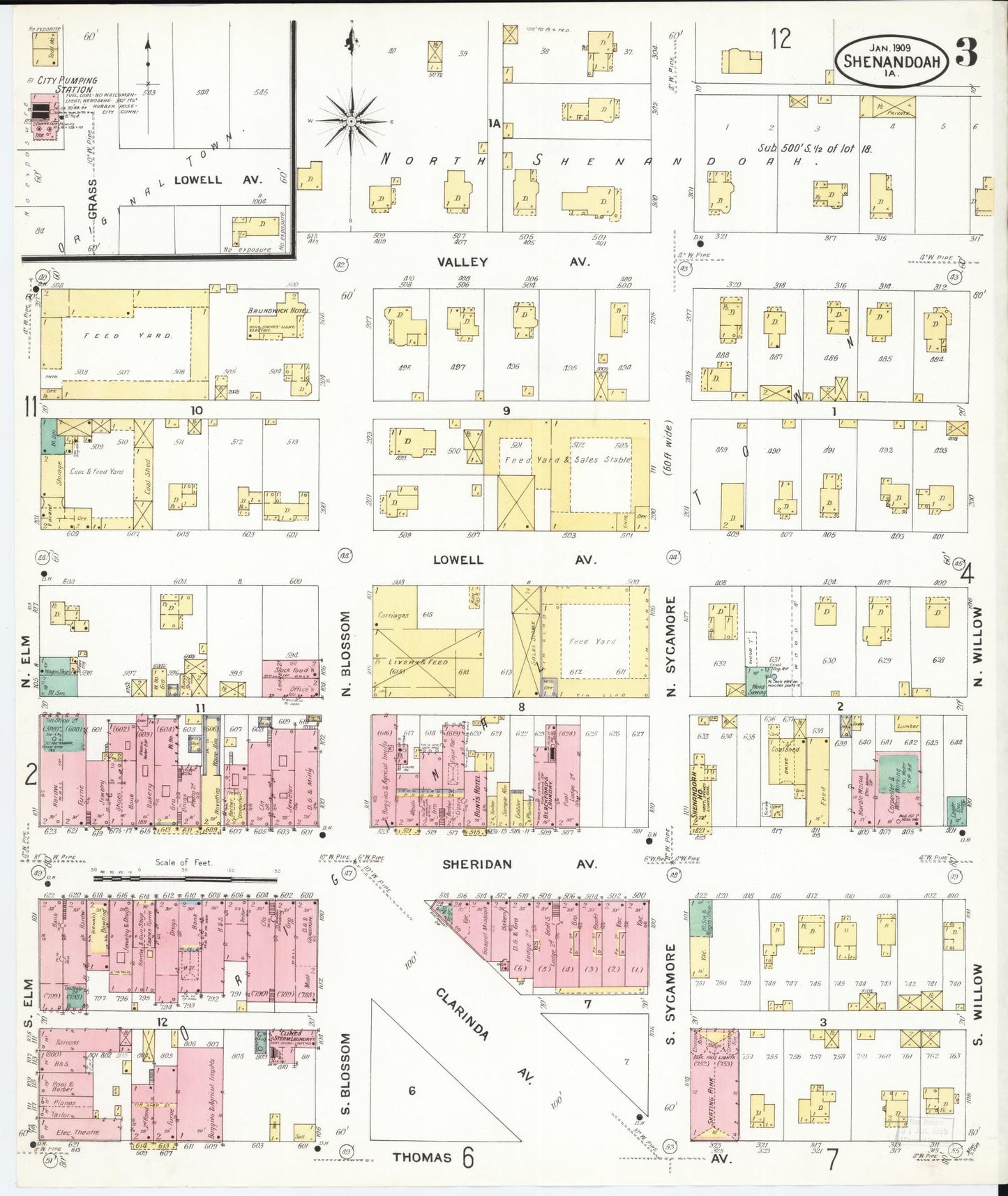 Sanborn Fire Insurance Map from Shenandoah, Page County, Iowa (1909), Sheet #0003 - Historic Sanborn Fire Insurance Map Print, vintage old map wall art