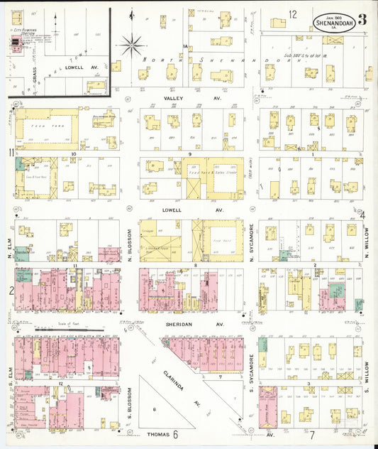Sanborn Fire Insurance Map from Shenandoah, Page County, Iowa (1909), Sheet #0003 - Historic Sanborn Fire Insurance Map Print, vintage old map wall art