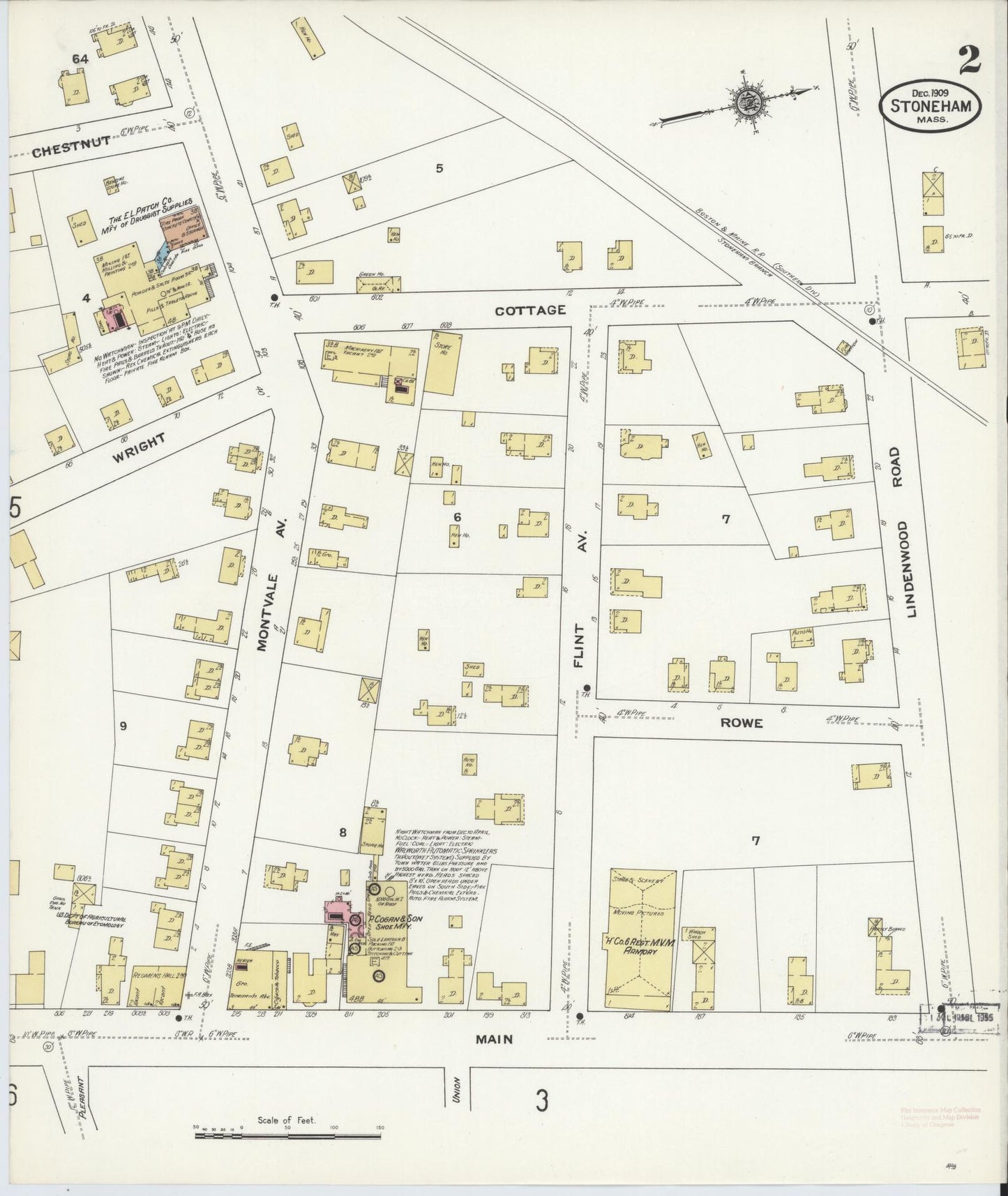 Sanborn Fire Insurance Map from Stoneham, Middlesex County, Massachusetts (1909), Sheet #0002 - Historic Sanborn Fire Insurance Map Print, vintage old map wall art, antique decor, genealogy gift, Massachusetts Massachusetts map
