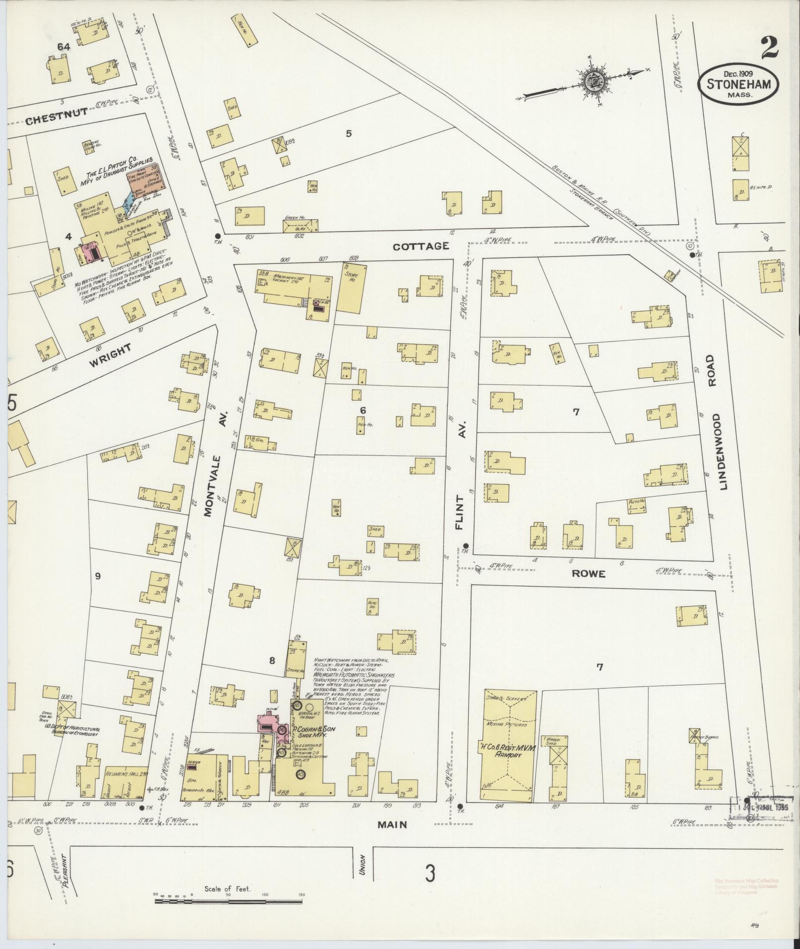 Sanborn Fire Insurance Map from Stoneham, Middlesex County, Massachusetts (1909), Sheet #0002 - Historic Sanborn Fire Insurance Map Print, vintage old map wall art, antique decor, genealogy gift, Massachusetts Massachusetts map