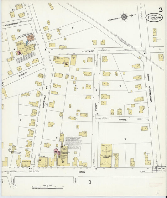 Sanborn Fire Insurance Map from Stoneham, Middlesex County, Massachusetts (1909), Sheet #0002 - Historic Sanborn Fire Insurance Map Print, vintage old map wall art, antique decor, genealogy gift, Massachusetts Massachusetts map