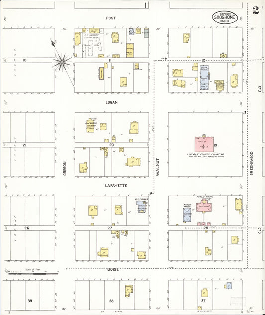 Sanborn Fire Insurance Map from Shoshone, Lincoln County, Idaho (1907), Sheet #0002 - Historic Sanborn Fire Insurance Map Print, vintage old map wall art, antique decor, genealogy gift, Idaho Idaho map