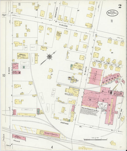 Sanborn Fire Insurance Map from Rock Hill, York County, South Carolina (1910), Sheet #0002 - Complete Map Set gallery image, historic Sanborn map, vintage wall art, South Carolina South Carolina