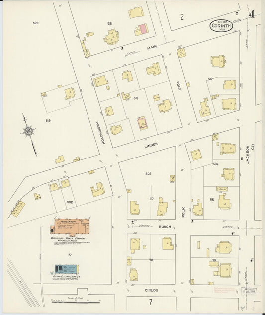 Sanborn Fire Insurance Map from Corinth, Alcorn County, Mississippi (1913), Sheet #0004 - Historic Sanborn Fire Insurance Map Print, vintage old map wall art, antique decor, genealogy gift, Mississippi Mississippi map