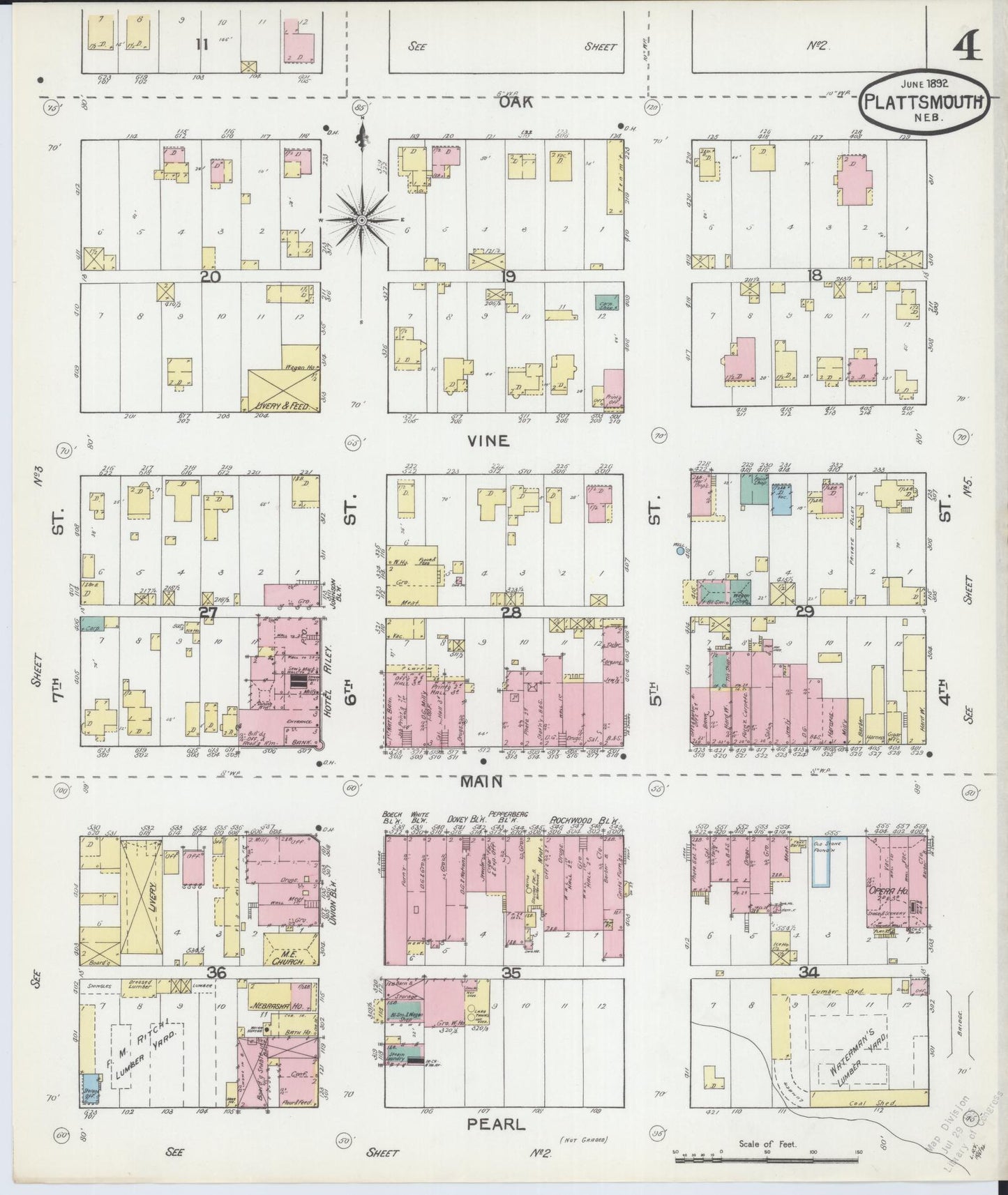 Sanborn Fire Insurance Map from Plattsmouth, Cass County, Nebraska (1892), Sheet #0004 - Historic Sanborn Fire Insurance Map Print, vintage old map wall art, antique decor, genealogy gift, Nebraska Nebraska map