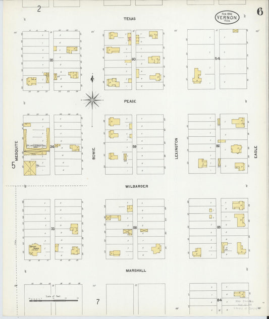 Sanborn Fire Insurance Map from Vernon, Wilbarger County, Texas (1902), Sheet #0006 - Historic Sanborn Fire Insurance Map Print, vintage old map wall art, antique decor, genealogy gift, Texas Texas map