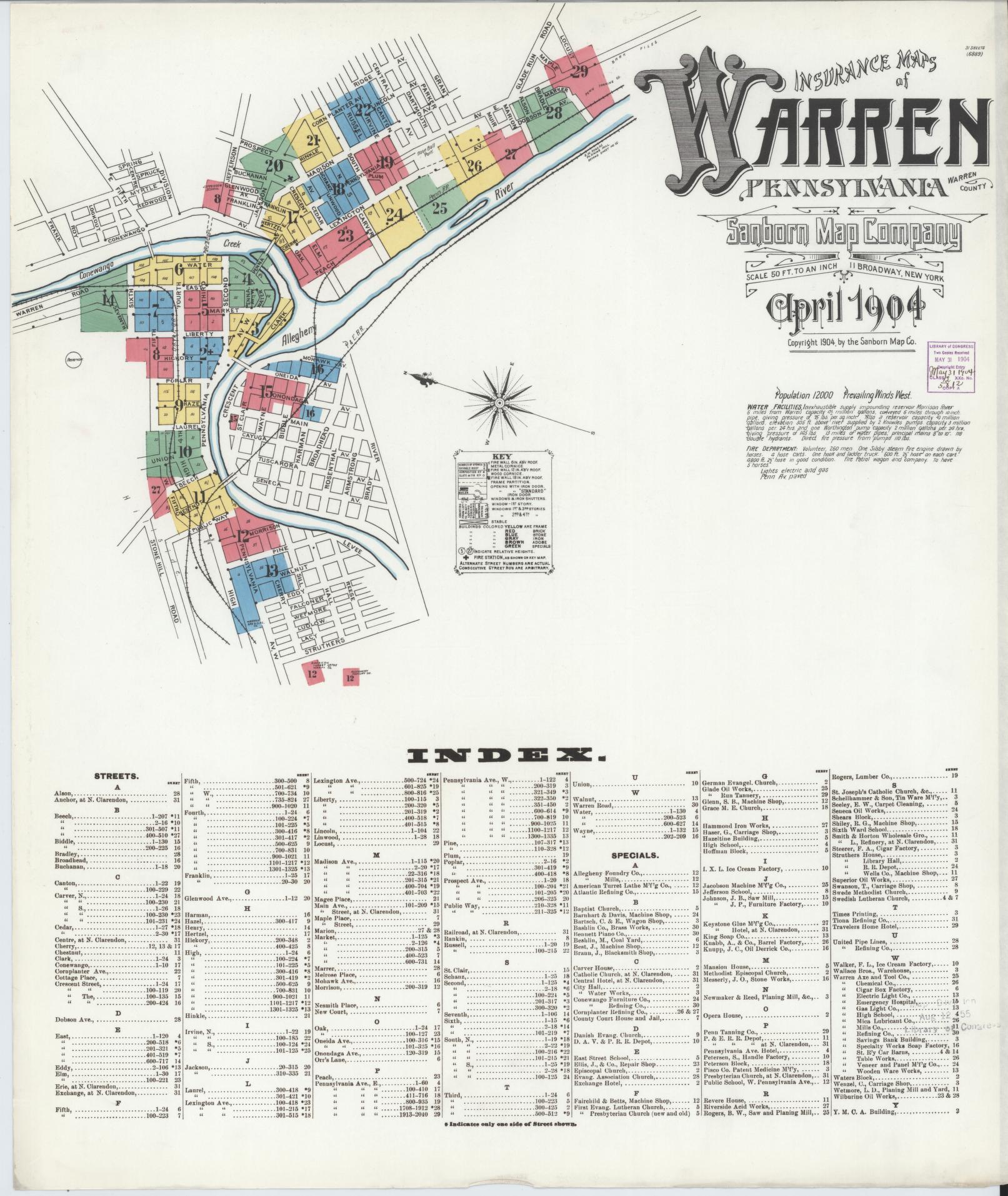 Sanborn Fire Insurance Map from Warren, Warren County, Pennsylvania. (1904) – Historic Sanborn Fire Insurance Map Print