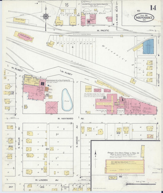 Sanborn Fire Insurance Map from Independence, Jackson County, Missouri (1916), Sheet #0014 - Historic Sanborn Fire Insurance Map Print, vintage old map wall art, antique decor, genealogy gift, Missouri Missouri map