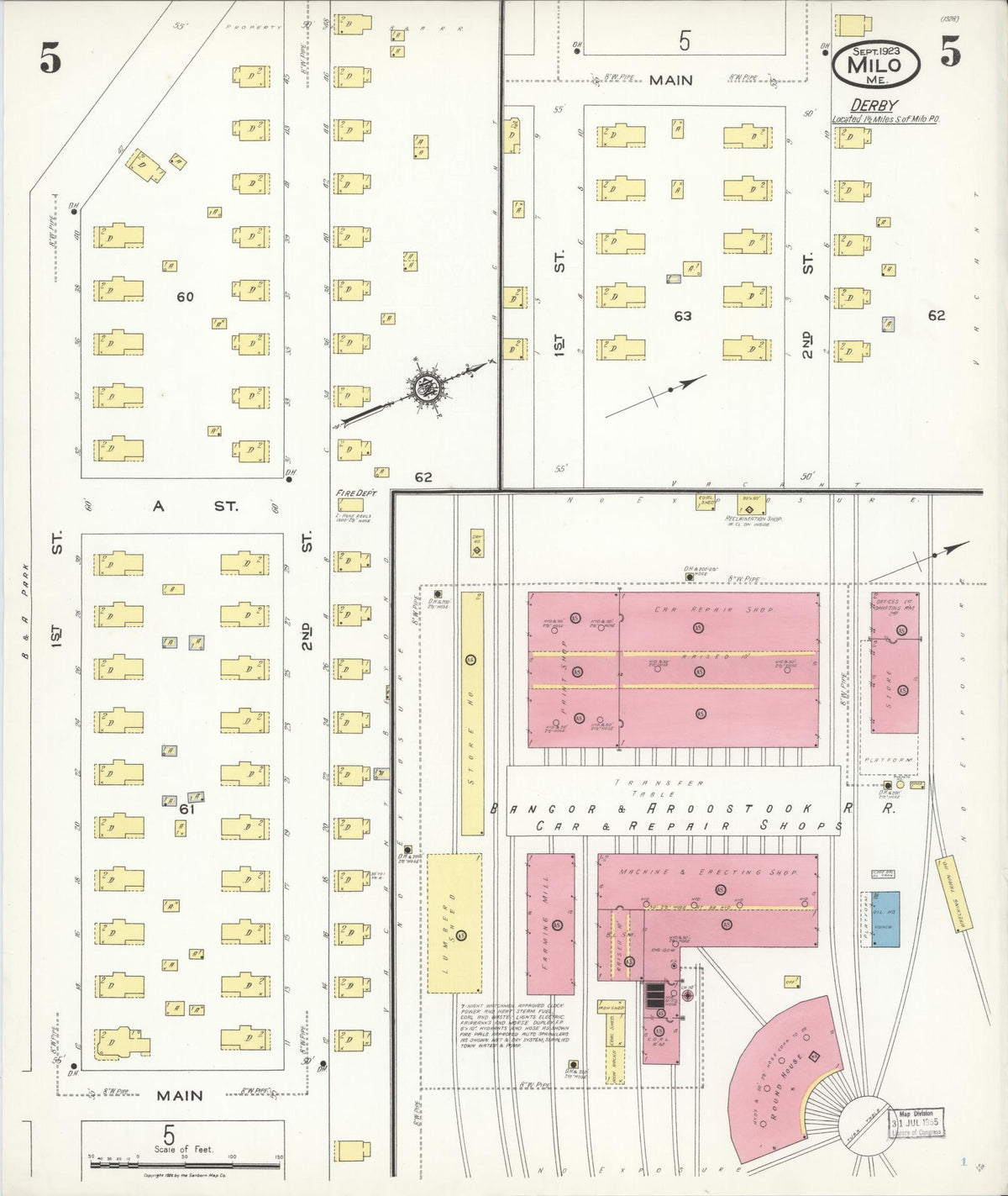 Sanborn Fire Insurance Map from Milo, Piscataquis County, Maine (1923), Sheet #0005 - Complete Map Set gallery image, historic Sanborn map, vintage wall art, Maine Maine
