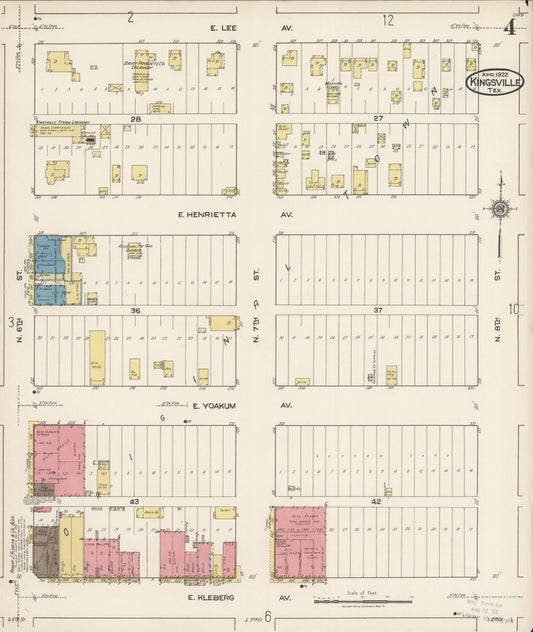 Sanborn Fire Insurance Map from Kingsville, Kleberg County, Texas (1922), Sheet #0004 - Historic Sanborn Fire Insurance Map Print, vintage old map wall art, antique decor, genealogy gift, Texas Texas map