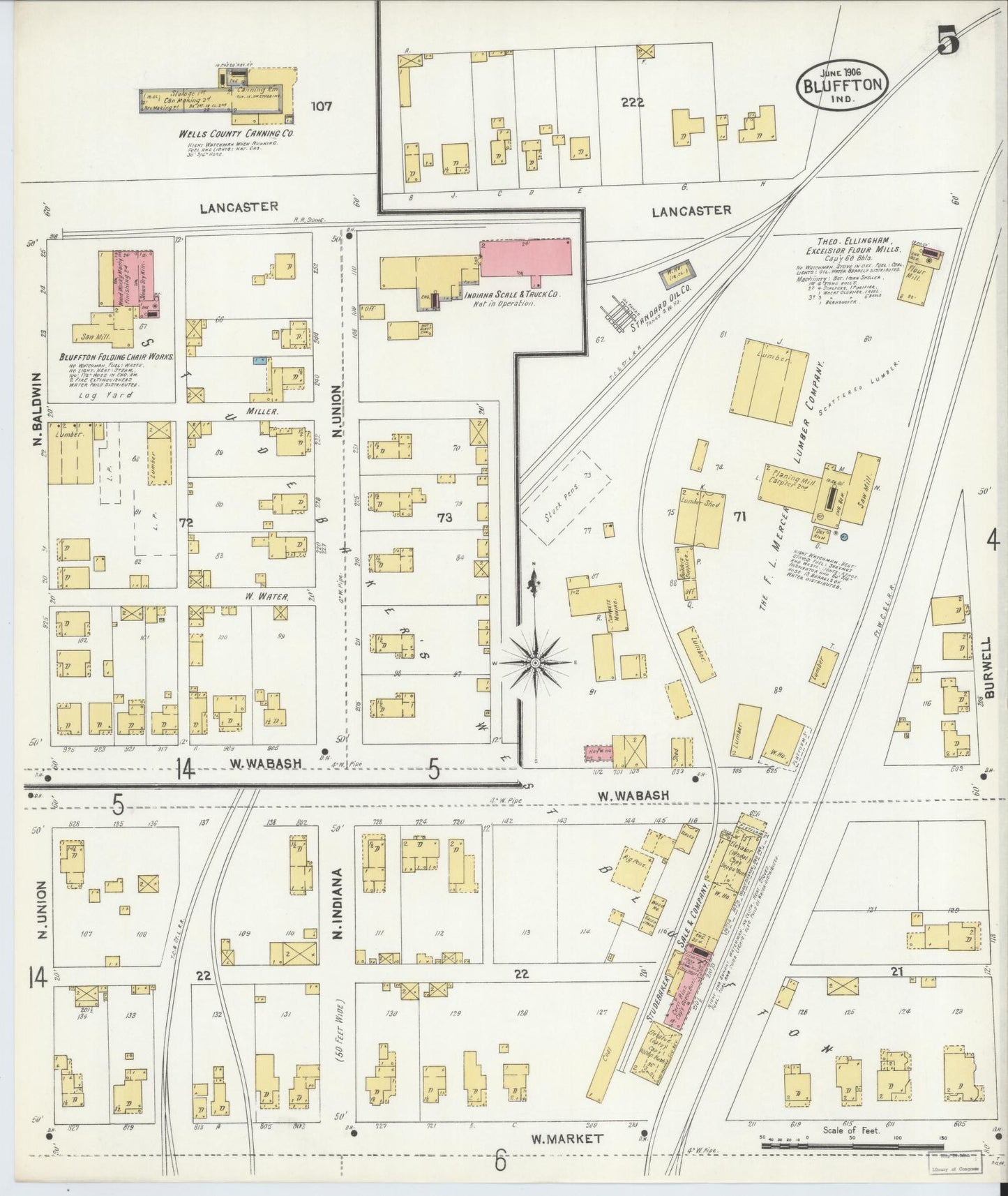 Sanborn Fire Insurance Map from Bluffton, Wells County, Indiana (1906), Sheet #0005 - Complete Map Set gallery image, historic Sanborn map, vintage wall art, Indiana Indiana