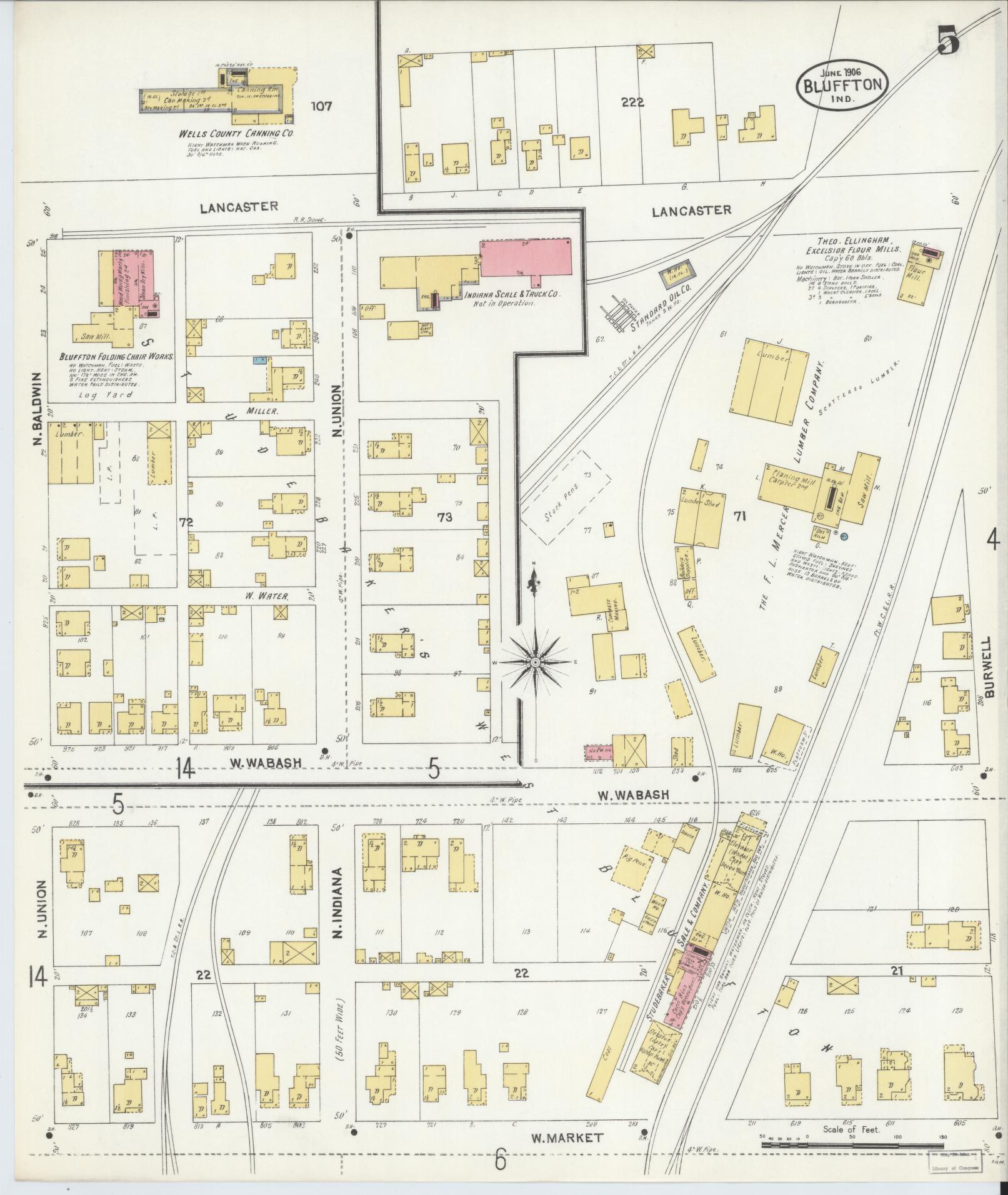 Sanborn Fire Insurance Map from Bluffton, Wells County, Indiana (1906), Sheet #0005 - Complete Map Set gallery image, historic Sanborn map, vintage wall art, Indiana Indiana