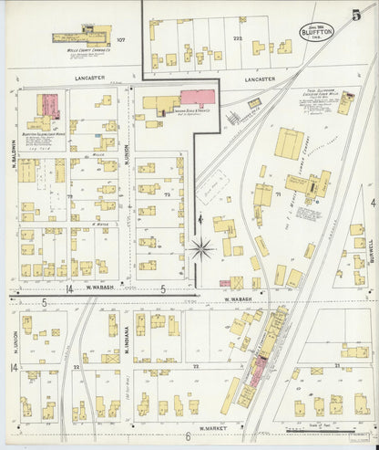 Sanborn Fire Insurance Map from Bluffton, Wells County, Indiana (1906), Sheet #0005 - Complete Map Set gallery image, historic Sanborn map, vintage wall art, Indiana Indiana