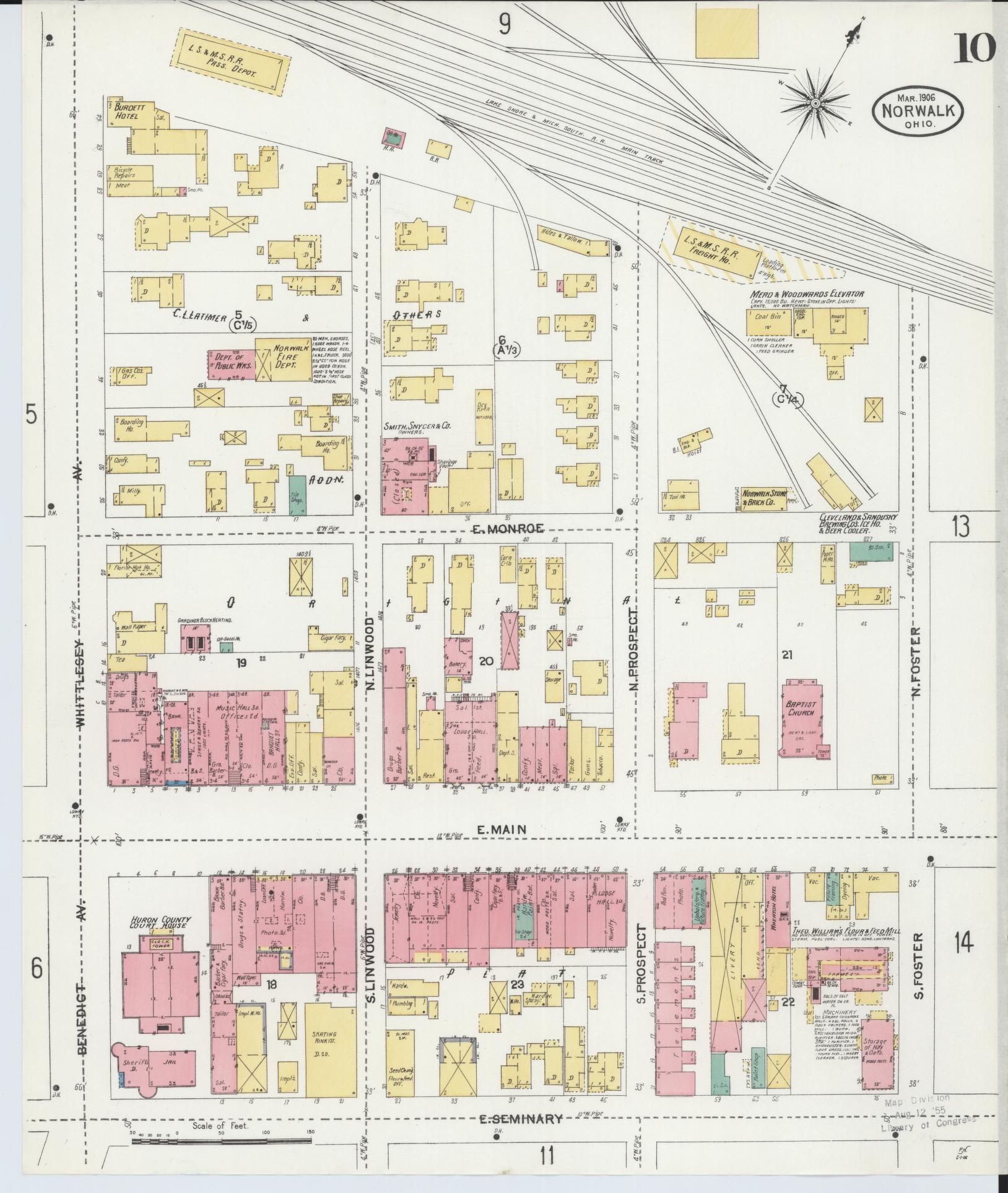 Sanborn Fire Insurance Map from Norwalk, Huron County, Ohio (1906), Sheet #0010 - Historic Sanborn Fire Insurance Map Print, vintage old map wall art, antique decor, genealogy gift, Ohio Ohio map