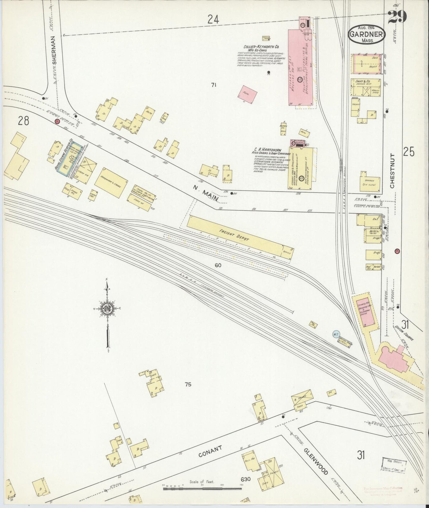 Sanborn Fire Insurance Map from Gardner, Worcester County, Massachusetts (1914), Sheet #0029 - Complete Map Set gallery image, historic Sanborn map, vintage wall art, Massachusetts Massachusetts