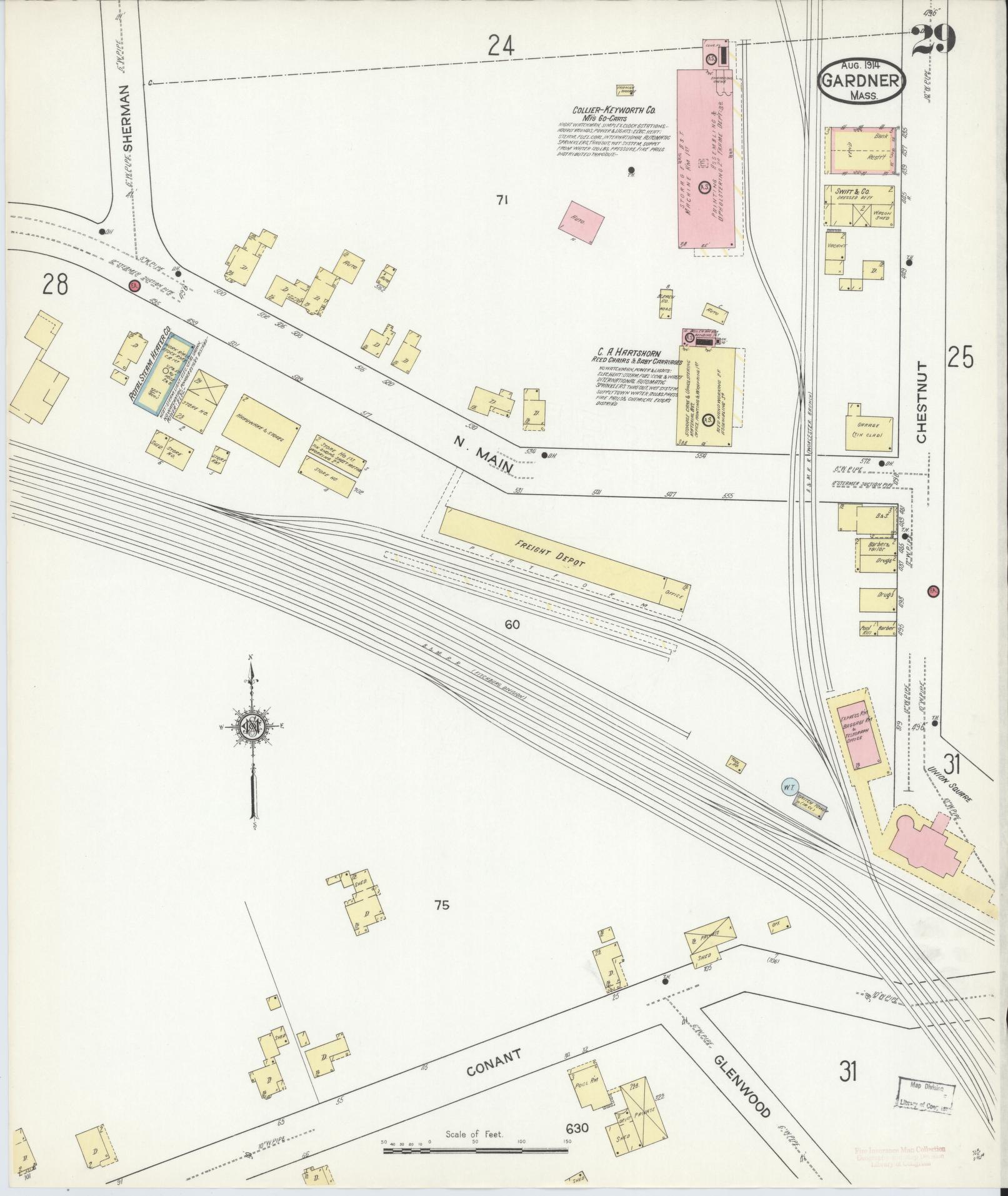 Sanborn Fire Insurance Map from Gardner, Worcester County, Massachusetts (1914), Sheet #0029 - Complete Map Set gallery image, historic Sanborn map, vintage wall art, Massachusetts Massachusetts