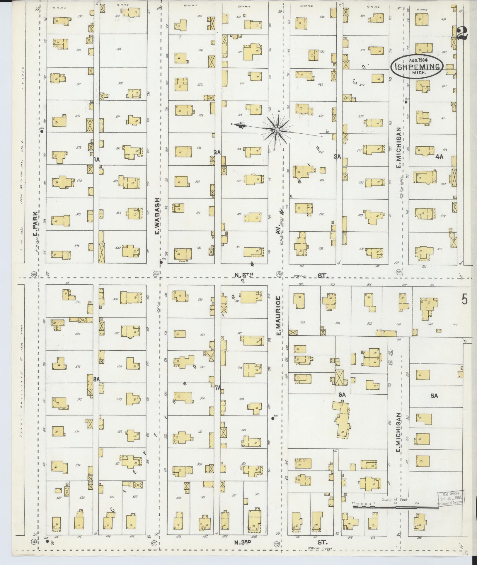 Sanborn Fire Insurance Map from Ishpeming, Marquette County, Michigan (1904), Sheet #0002 - Complete Map Set gallery image, historic Sanborn map, vintage wall art, Michigan Michigan