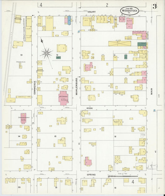 Sanborn Fire Insurance Map from Woodstock, Shenandoah County, Virginia (1909), Sheet #0003 - Historic Sanborn Fire Insurance Map Print, vintage old map wall art, antique decor, genealogy gift, Virginia Virginia map