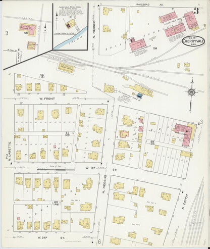 Sanborn Fire Insurance Map from Cherryvale, Montgomery County, Kansas (1917), Sheet #0003 - Complete Map Set gallery image, historic Sanborn map, vintage wall art, Kansas Kansas