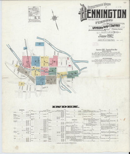 Sanborn Fire Insurance Map from Bennington, Bennington County, Vermont (1912), Sheet #0001 - Complete Map Set gallery image, historic Sanborn map, vintage wall art, Vermont Vermont