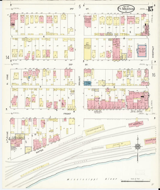 Sanborn Fire Insurance Map from Fort Madison, Lee County, Iowa (1913), Sheet #0015 - Historic Sanborn Fire Insurance Map Print, vintage old map wall art