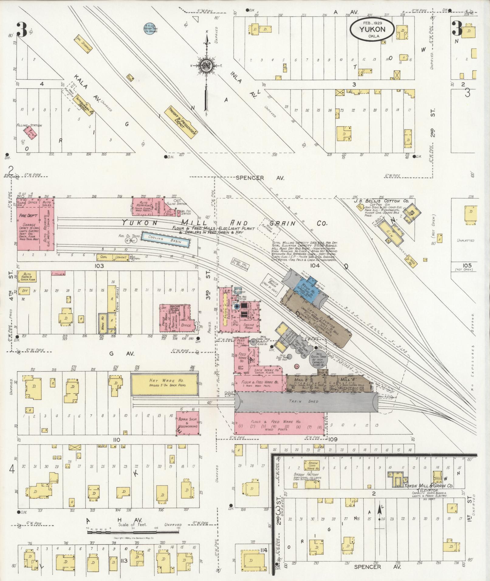 Sanborn Fire Insurance Map from Yukon, Canadian County, Oklahoma (1929), Sheet #0003 - Complete Map Set gallery image, historic Sanborn map, vintage wall art, Oklahoma Oklahoma