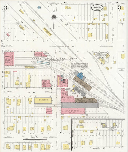 Sanborn Fire Insurance Map from Yukon, Canadian County, Oklahoma (1929), Sheet #0003 - Complete Map Set gallery image, historic Sanborn map, vintage wall art, Oklahoma Oklahoma