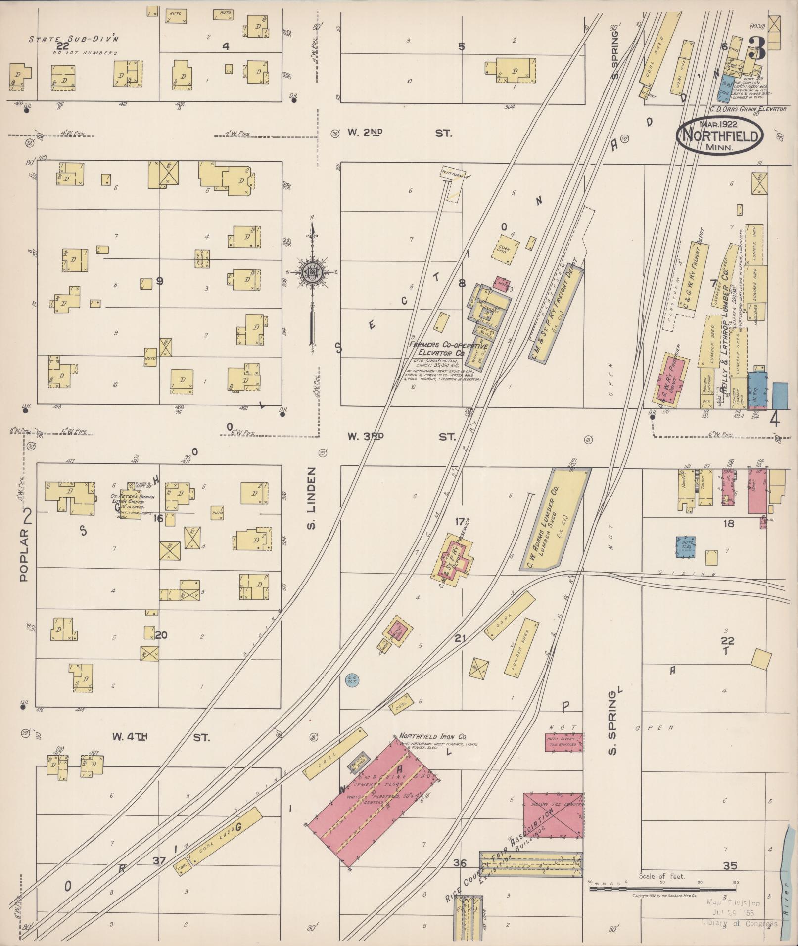 Sanborn Fire Insurance Map from Northfield, Rice County, Minnesota (1922), Sheet #0003 - Historic Sanborn Fire Insurance Map Print, vintage old map wall art, antique decor, genealogy gift, Minnesota Minnesota map