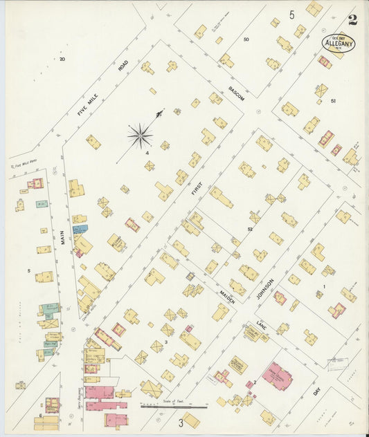 Sanborn Fire Insurance Map from Allegany, Cattaraugus County, New York (1907), Sheet #0002 - Historic Sanborn Fire Insurance Map Print, vintage old map wall art, antique decor, genealogy gift, New York New York map