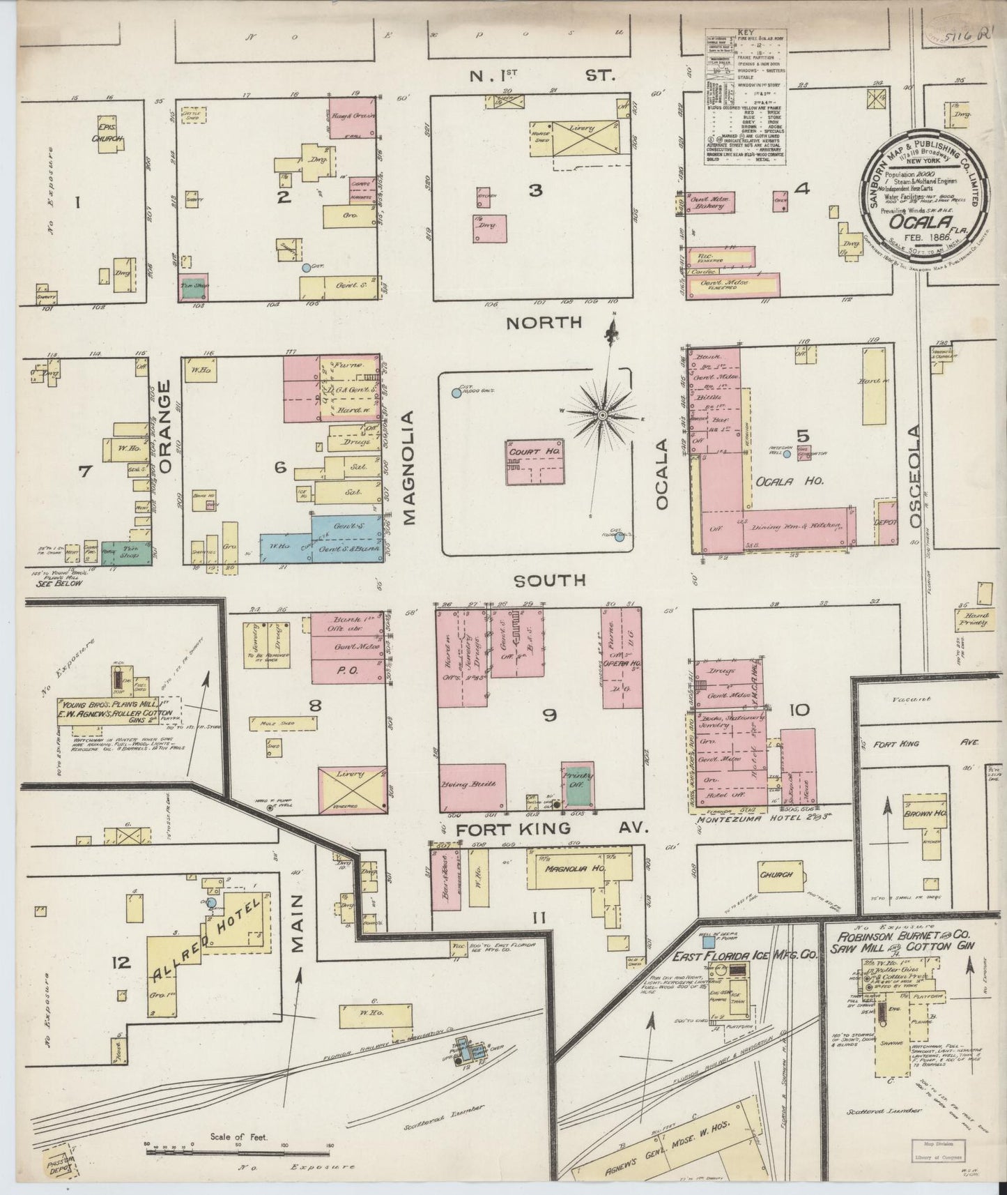 Sanborn Fire Insurance Map from Ocala, Marion County, Florida (1886), Sheet #0001 - Historic Sanborn Fire Insurance Map Print, vintage old map wall art, antique decor, genealogy gift, Florida Florida map