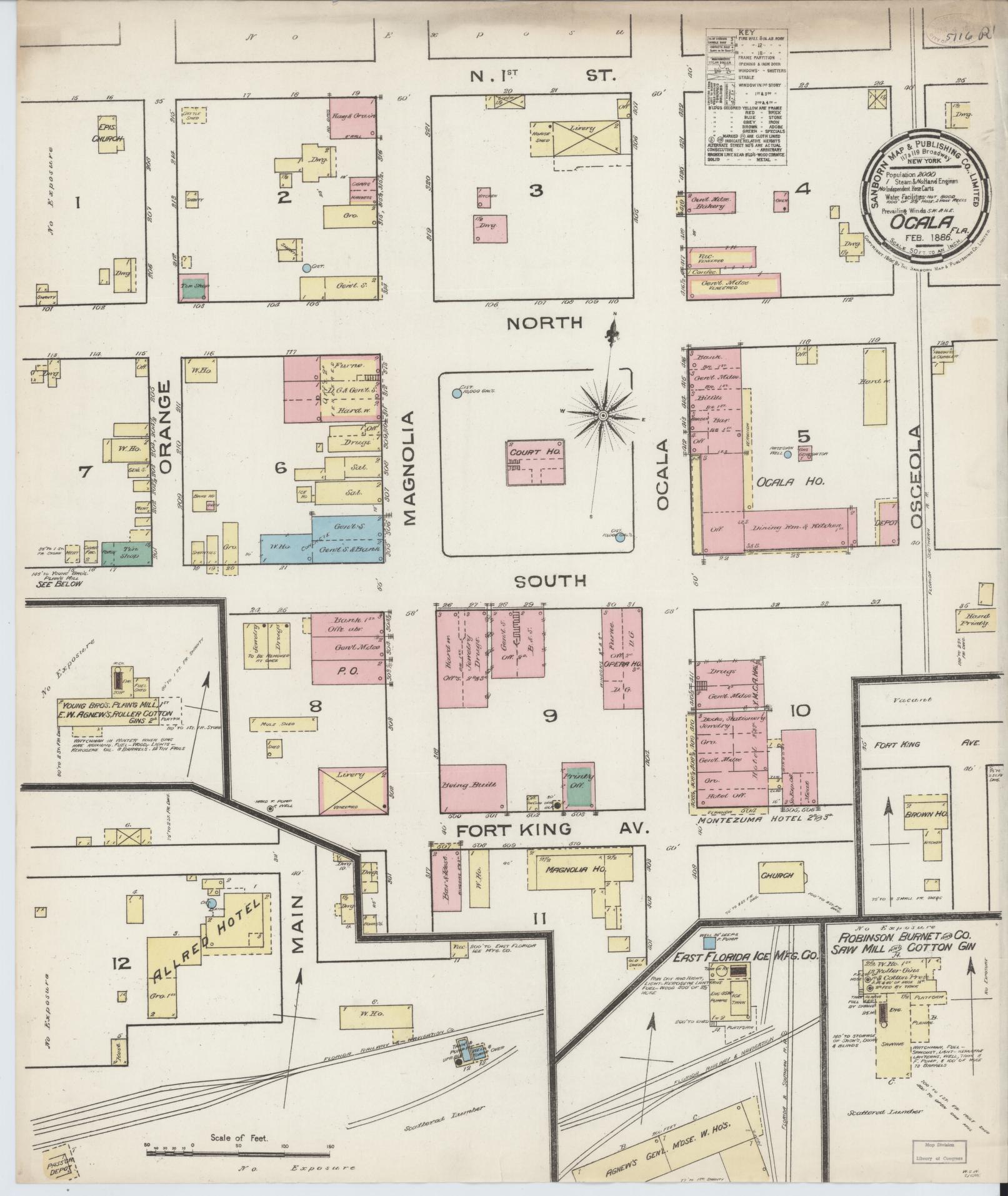 Sanborn Fire Insurance Map from Ocala, Marion County, Florida (1886), Sheet #0001 - Historic Sanborn Fire Insurance Map Print, vintage old map wall art, antique decor, genealogy gift, Florida Florida map