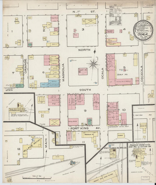 Sanborn Fire Insurance Map from Ocala, Marion County, Florida (1886), Sheet #0001 - Historic Sanborn Fire Insurance Map Print, vintage old map wall art, antique decor, genealogy gift, Florida Florida map