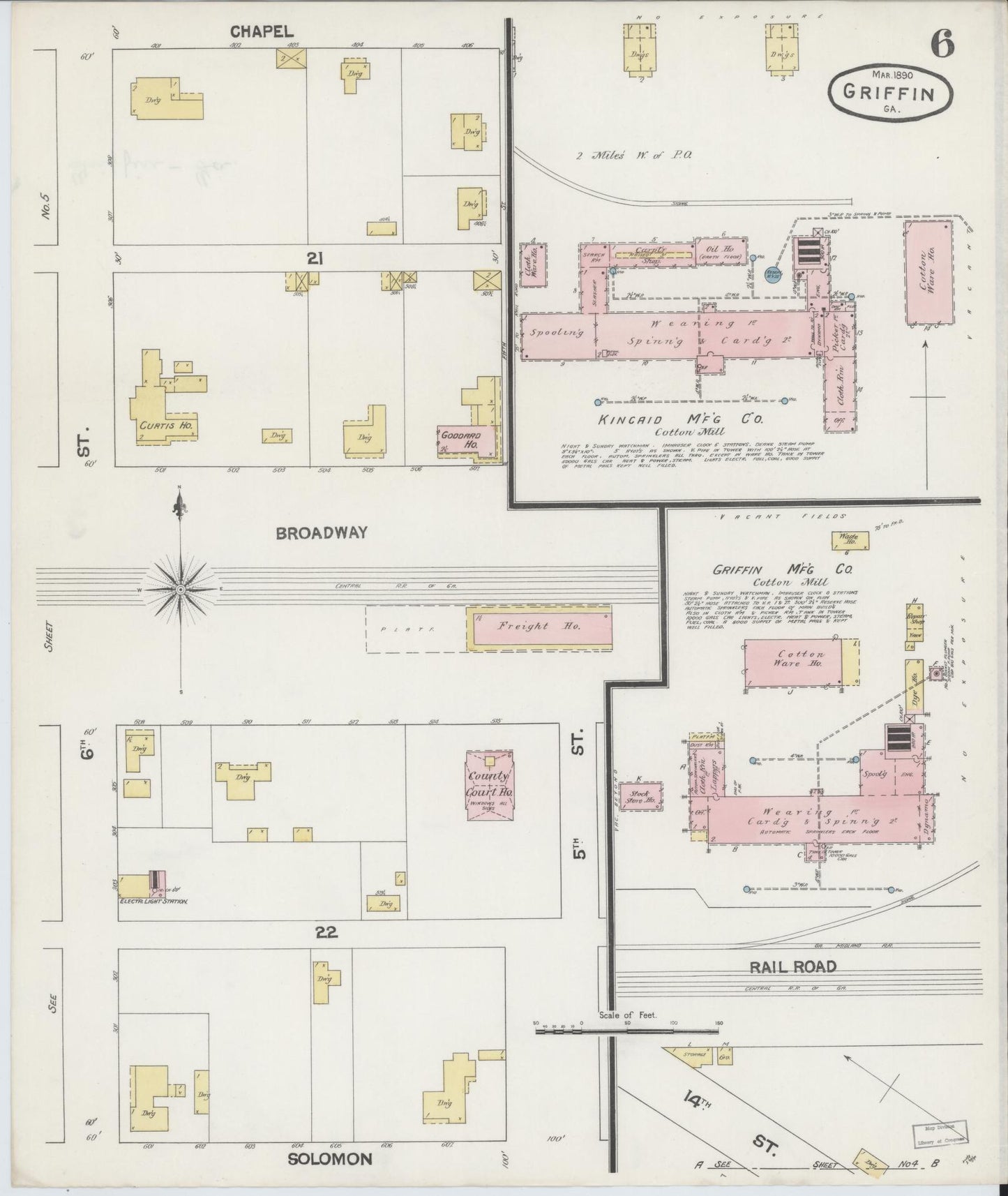 Sanborn Fire Insurance Map from Griffin, Spalding County, Georgia (1890), Sheet #0006 - Complete Map Set gallery image, historic Sanborn map, vintage wall art, Georgia Georgia