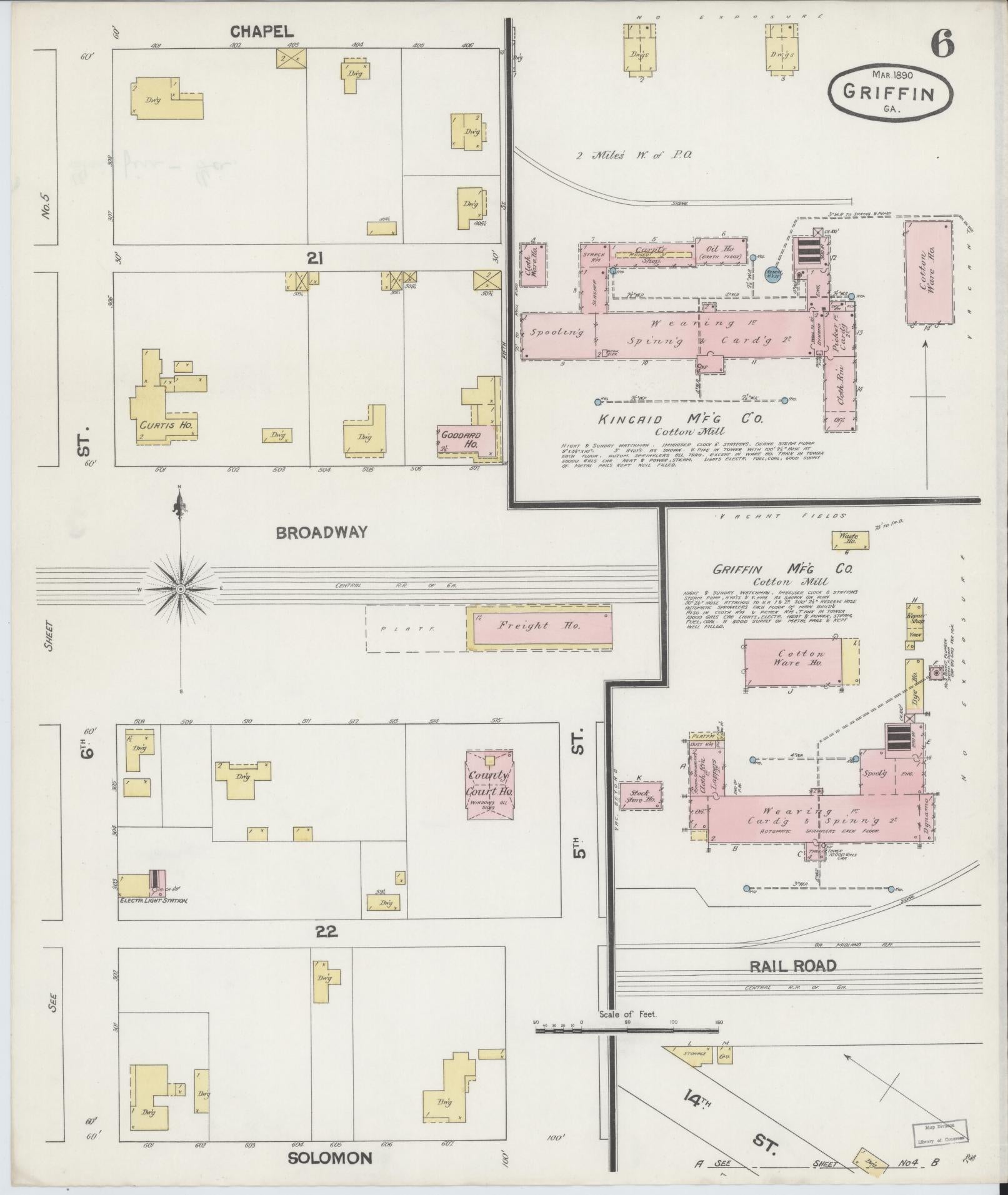 Sanborn Fire Insurance Map from Griffin, Spalding County, Georgia (1890), Sheet #0006 - Complete Map Set gallery image, historic Sanborn map, vintage wall art, Georgia Georgia