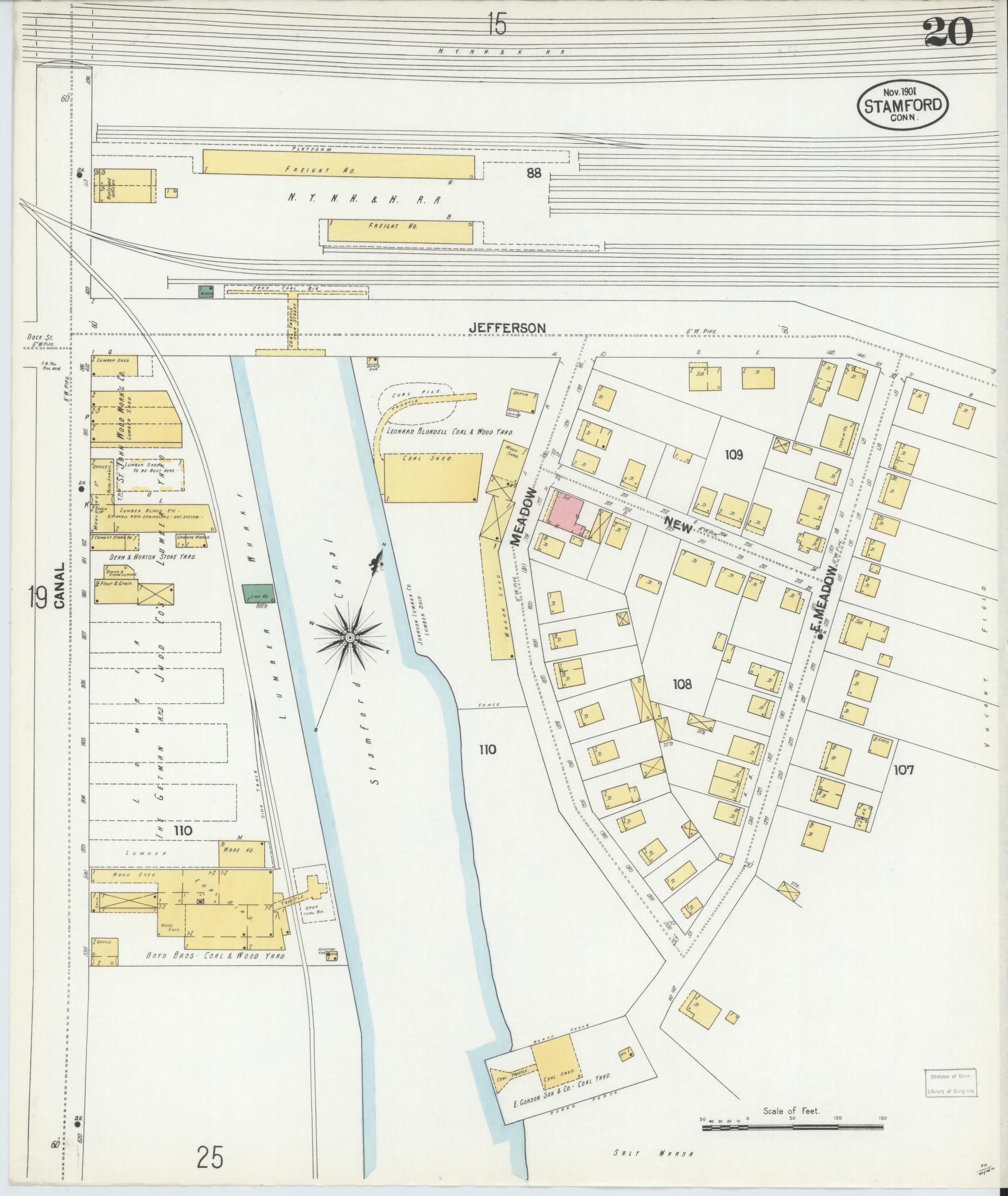 Sanborn Fire Insurance Map from Stamford, Fairfield County, Connecticut (1901), Sheet #0020 - Complete Map Set gallery image, historic Sanborn map, vintage wall art, Connecticut Connecticut