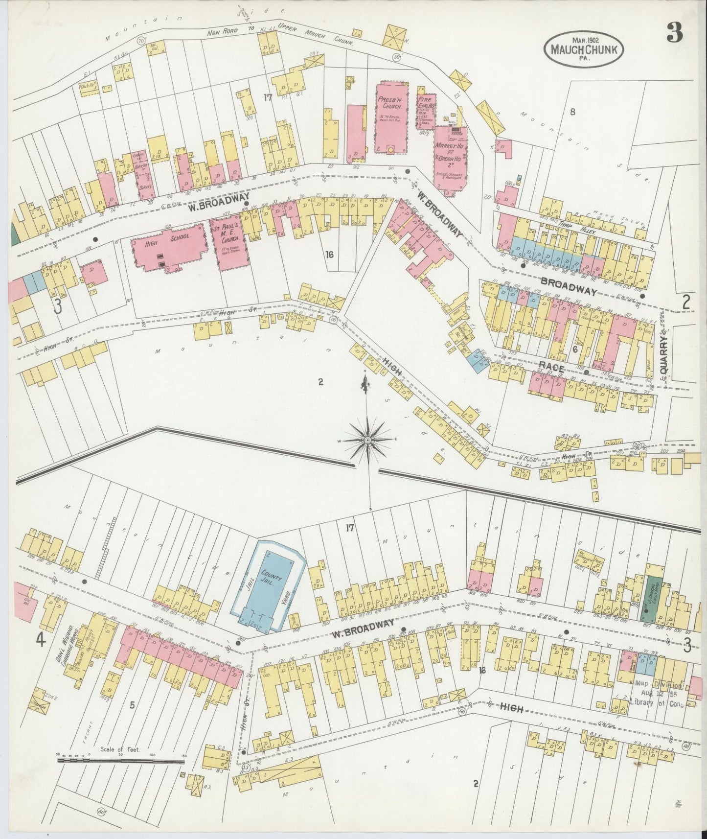 Sanborn Fire Insurance Map from Mauch Chunk, Carbon County, Pennsylvania (1902), Sheet #0003 - Historic Sanborn Fire Insurance Map Print, vintage old map wall art, antique decor, genealogy gift, Pennsylvania Pennsylvania map