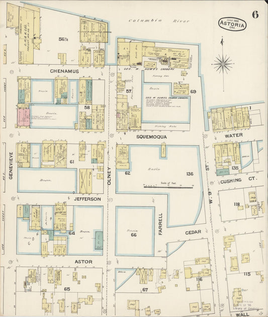 Sanborn Fire Insurance Map from Astoria, Clatsop County, Oregon (1888), Sheet #0006 - Historic Sanborn Fire Insurance Map Print, vintage old map wall art, antique decor, genealogy gift, Oregon Oregon map