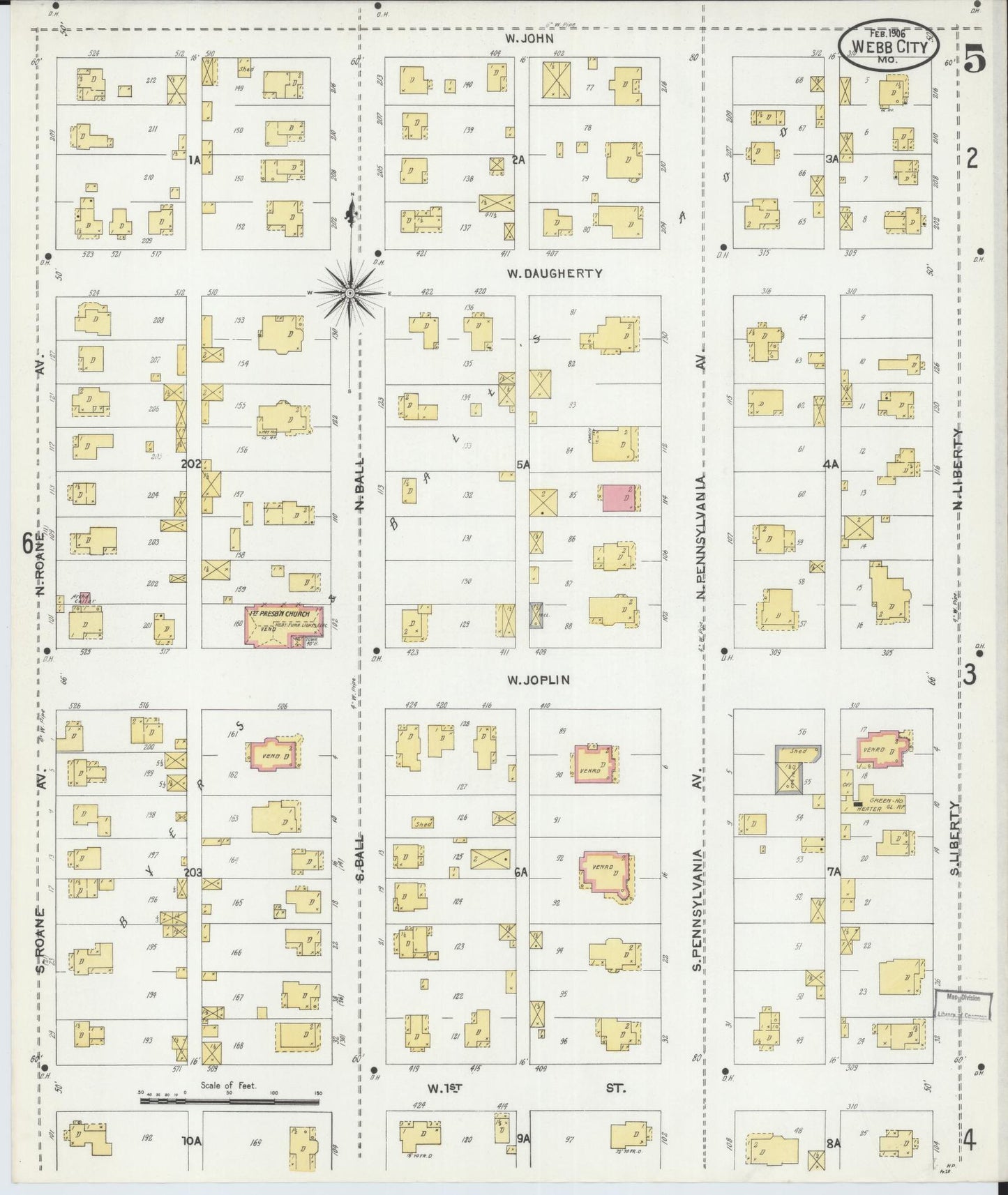 Sanborn Fire Insurance Map from Webb City, Jasper County, Missouri (1906), Sheet #0005 - Historic Sanborn Fire Insurance Map Print, vintage old map wall art, antique decor, genealogy gift, Missouri Missouri map