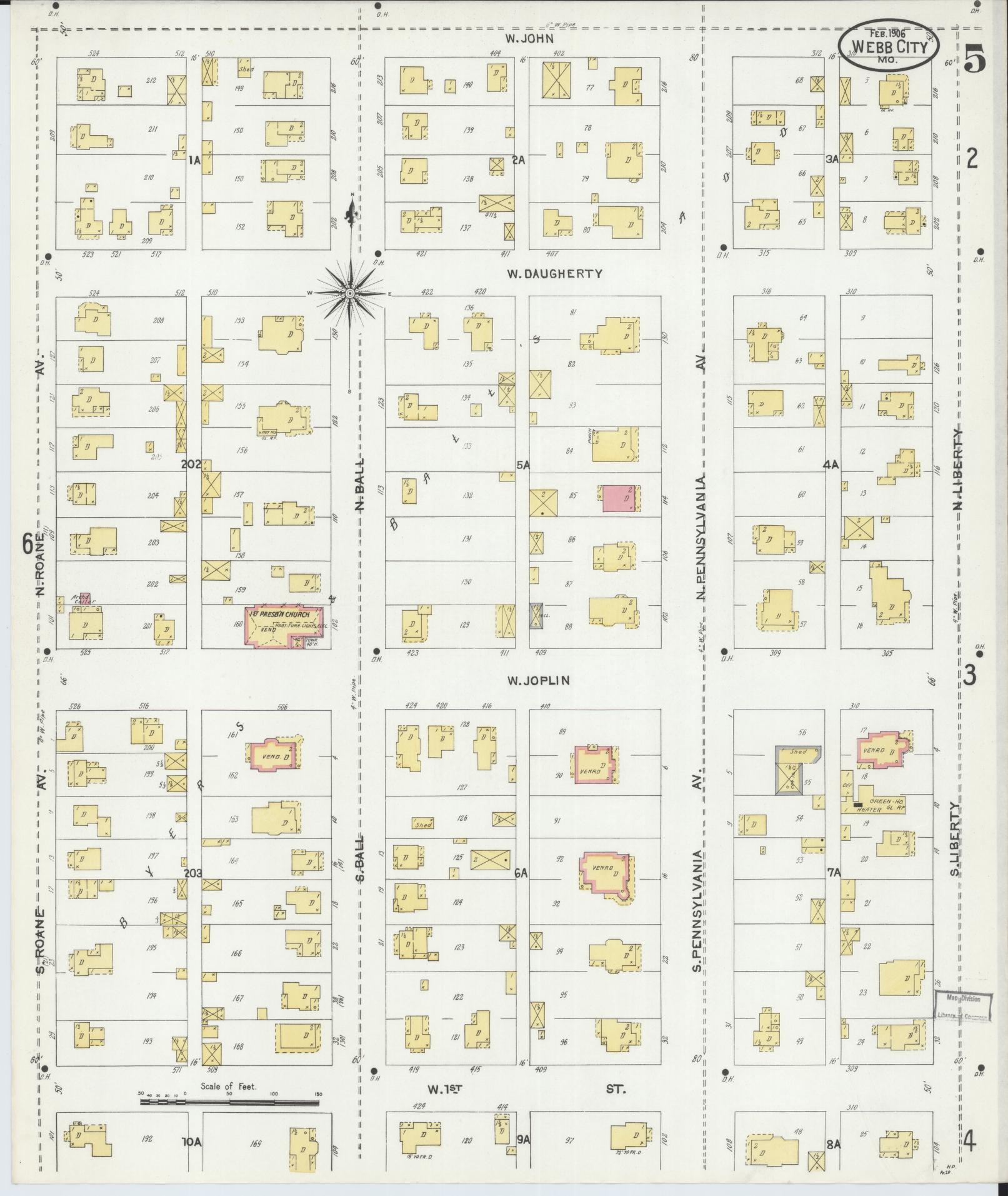 Sanborn Fire Insurance Map from Webb City, Jasper County, Missouri (1906), Sheet #0005 - Historic Sanborn Fire Insurance Map Print, vintage old map wall art, antique decor, genealogy gift, Missouri Missouri map