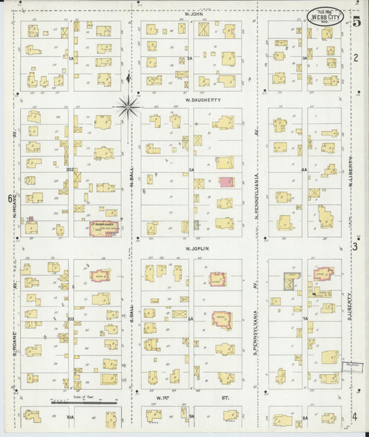 Sanborn Fire Insurance Map from Webb City, Jasper County, Missouri (1906), Sheet #0005 - Historic Sanborn Fire Insurance Map Print, vintage old map wall art, antique decor, genealogy gift, Missouri Missouri map