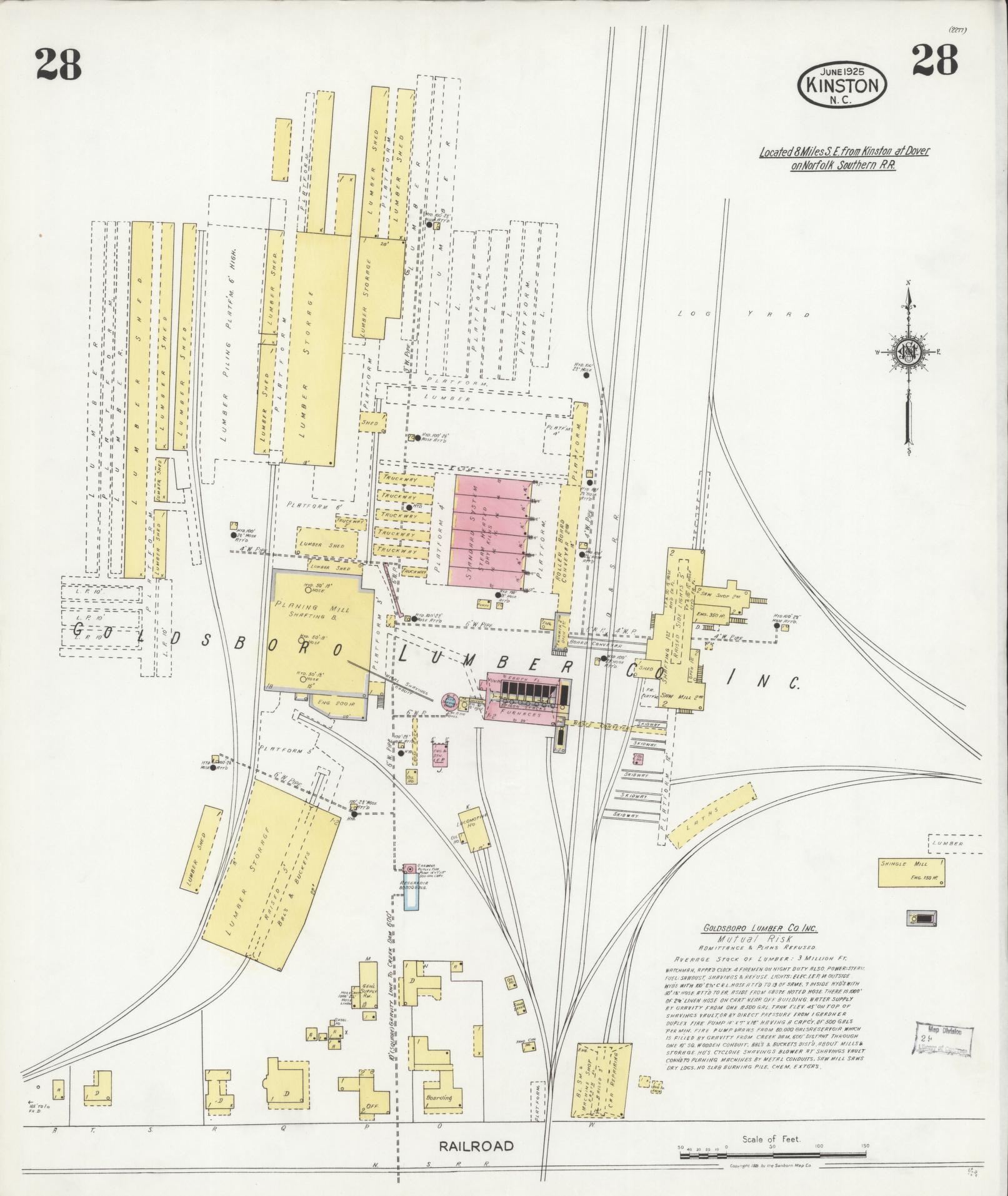 Sanborn Fire Insurance Map from Kinston, Lenoir County, North Carolina (1925), Sheet #0028 - Complete Map Set gallery image, historic Sanborn map, vintage wall art, North Carolina North Carolina