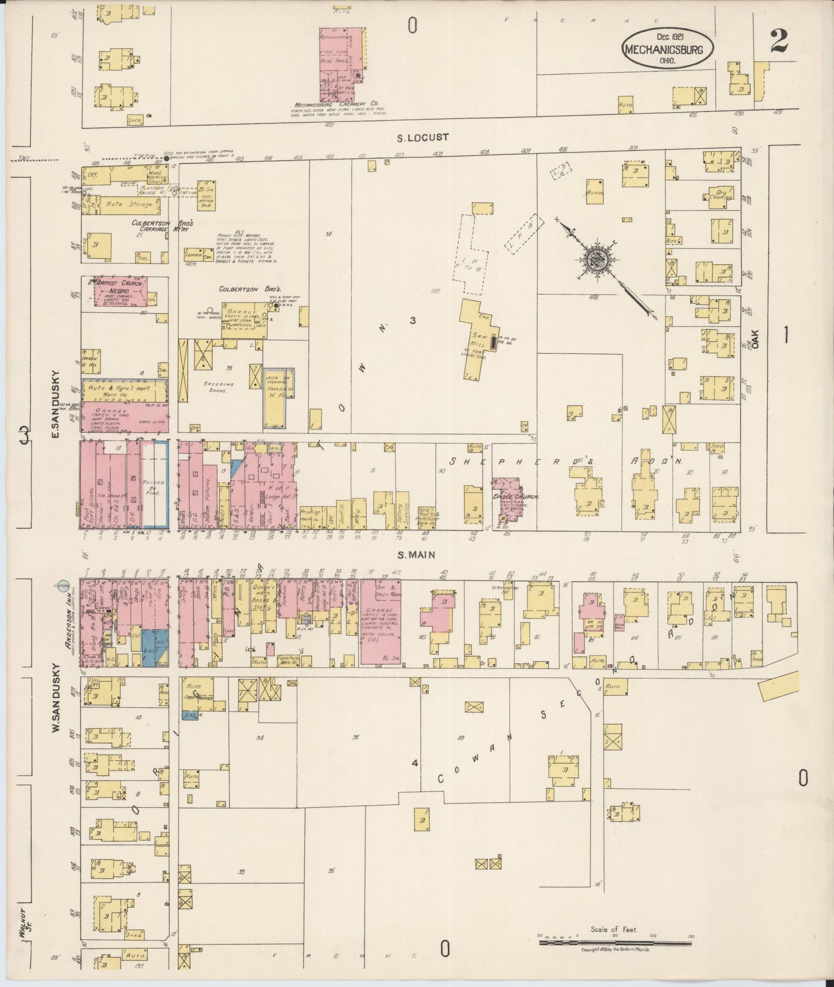 Sanborn Fire Insurance Map from Mechanicsburg, Champaign County, Ohio (1921), Sheet #0002 - Complete Map Set gallery image, historic Sanborn map, vintage wall art, Ohio Ohio