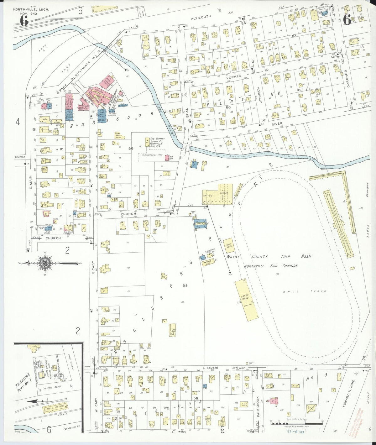 Sanborn Fire Insurance Map from Northville, Wayne County, Michigan (1942), Sheet #0006 - Historic Sanborn Fire Insurance Map Print, vintage old map wall art, antique decor, genealogy gift, Michigan Michigan map