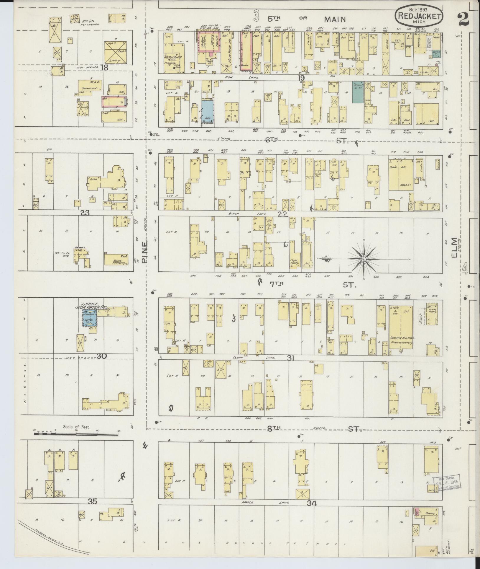 Sanborn Fire Insurance Map from Red Jacket, Houghton County, Michigan (1893), Sheet #0002 - Complete Map Set gallery image, historic Sanborn map, vintage wall art, Michigan Michigan