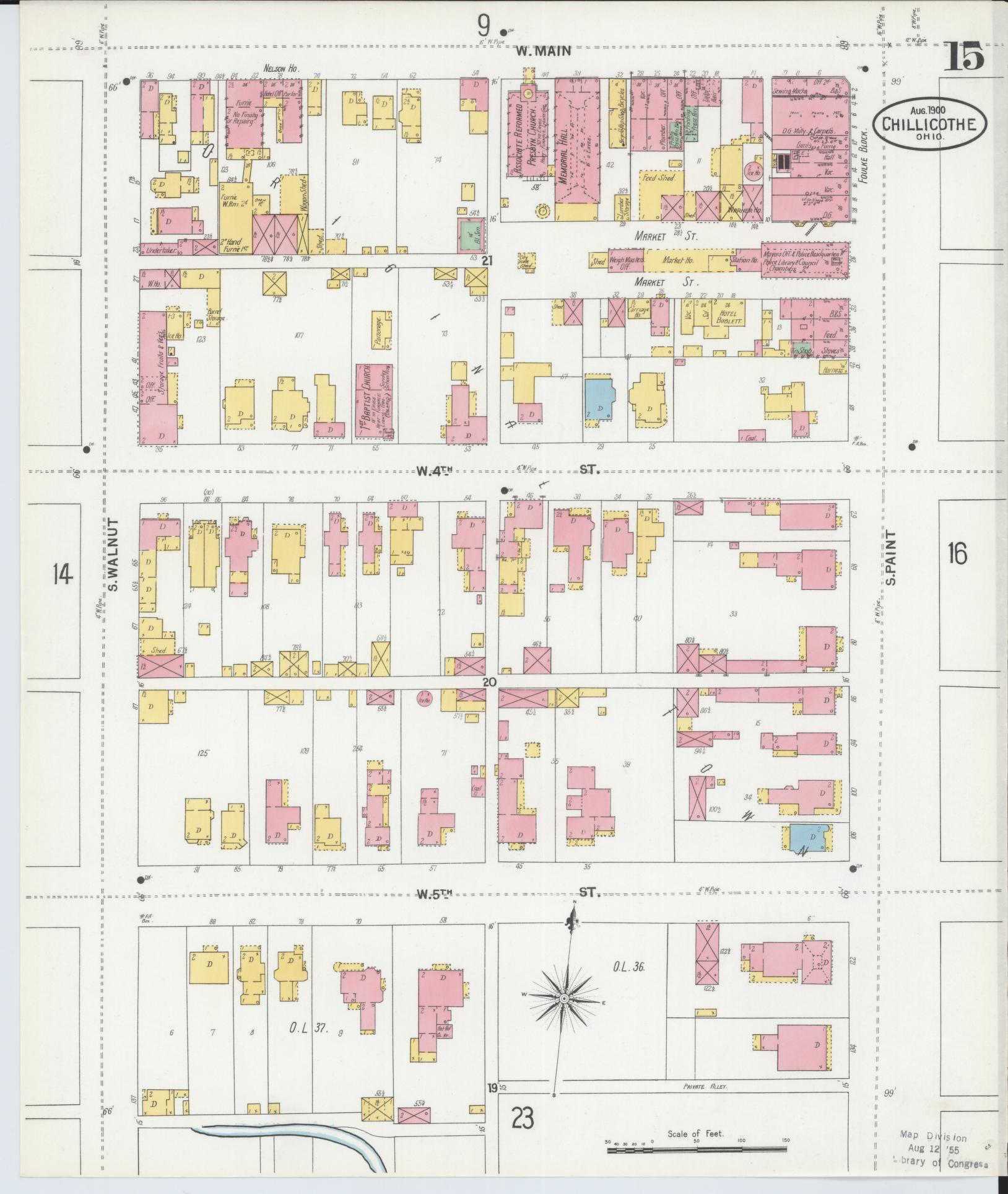 Sanborn Fire Insurance Map from Chillicothe, Ross County, Ohio (1900), Sheet #0015 - Historic Sanborn Fire Insurance Map Print, vintage old map wall art, antique decor, genealogy gift, Ohio Ohio map