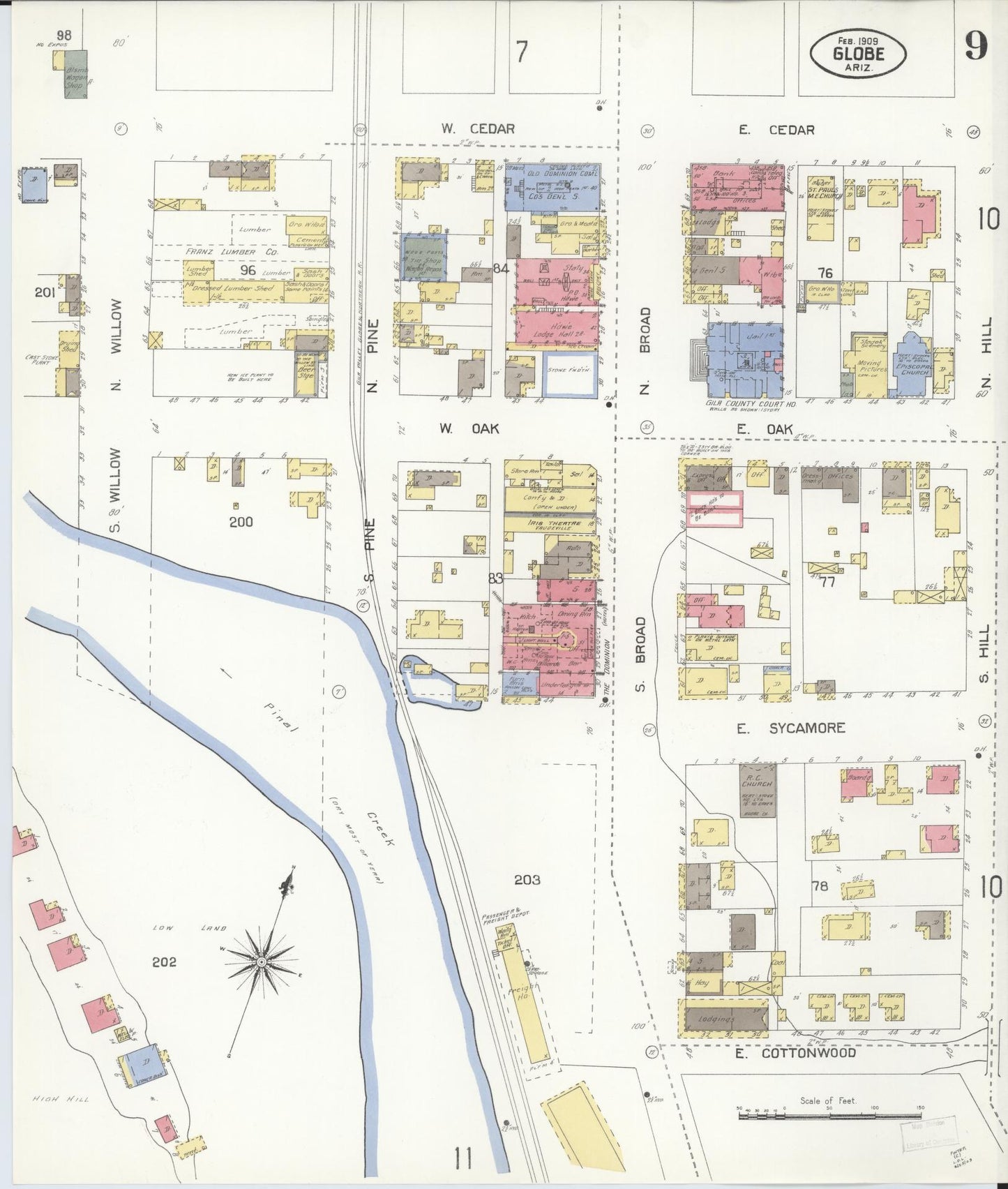 Sanborn Fire Insurance Map from Globe, Gila County, Arizona (1909), Sheet #0009 - Complete Map Set gallery image, historic Sanborn map, vintage wall art, Arizona Arizona