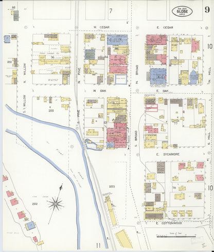 Sanborn Fire Insurance Map from Globe, Gila County, Arizona (1909), Sheet #0009 - Complete Map Set gallery image, historic Sanborn map, vintage wall art, Arizona Arizona