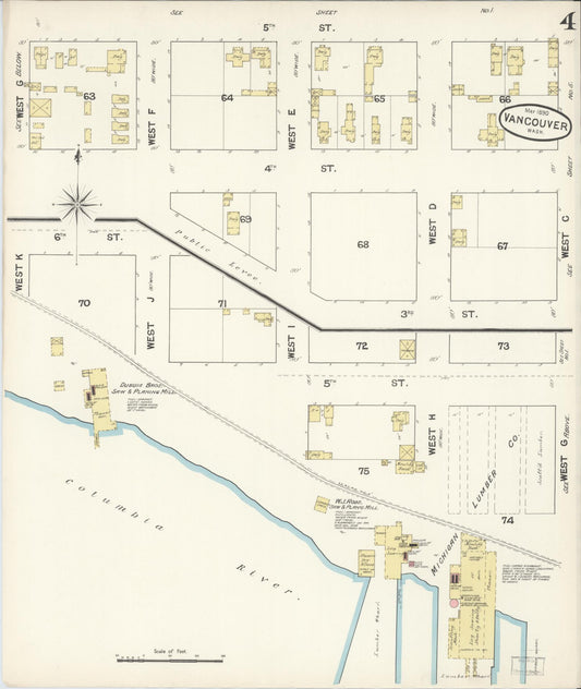 Sanborn Fire Insurance Map from Vancouver, Clark County, Washington (1890), Sheet #0004 - Historic Sanborn Fire Insurance Map Print, vintage old map wall art, antique decor, genealogy gift, Washington Washington map